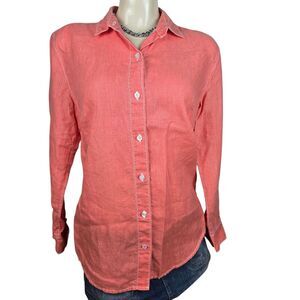 Tommy Bahama 100% Linen Button Blouse Women's S Salmon Long Sleeve Beach
